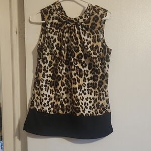 New York & Company Leopard Print Blouse with Black Trim